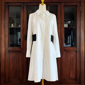 EUC Size 8 Partow White Cotton Shirt Dress with Black Waist Detail – Made in USA